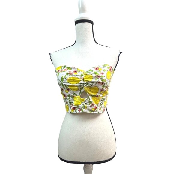 Monteau Tops - Monteau Los Angeles Lemon And Floral Print Linen Blend Cropped Tube Top, Sz. M